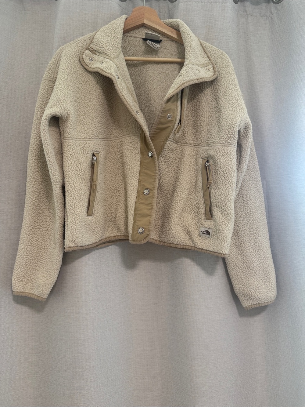 The North Face Cream Sherpa Fleece Snap-Front Jacket